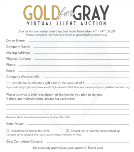 Gold For Gray Virtual Silent Auction Form